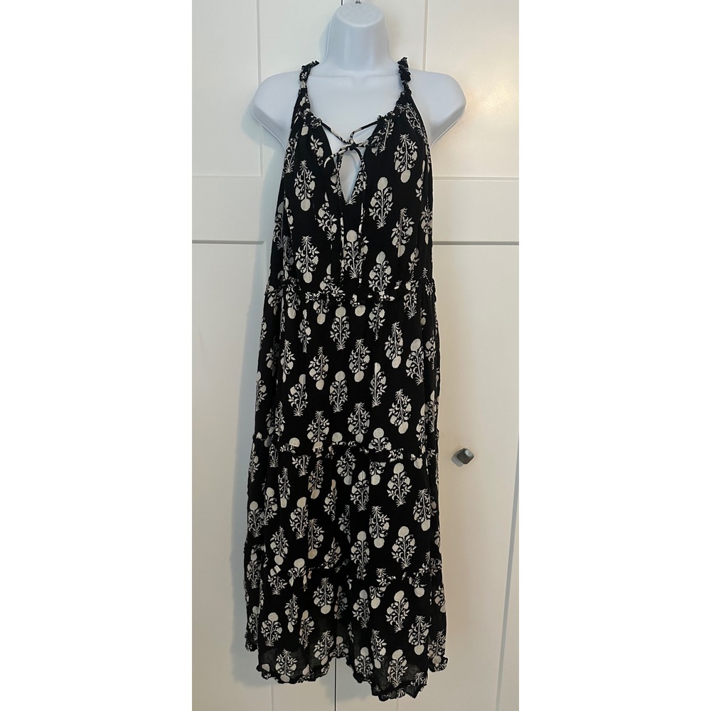 Caroline Constas Sutton Floral Halter Tiered Maxi Dress Keyhole Tie Front